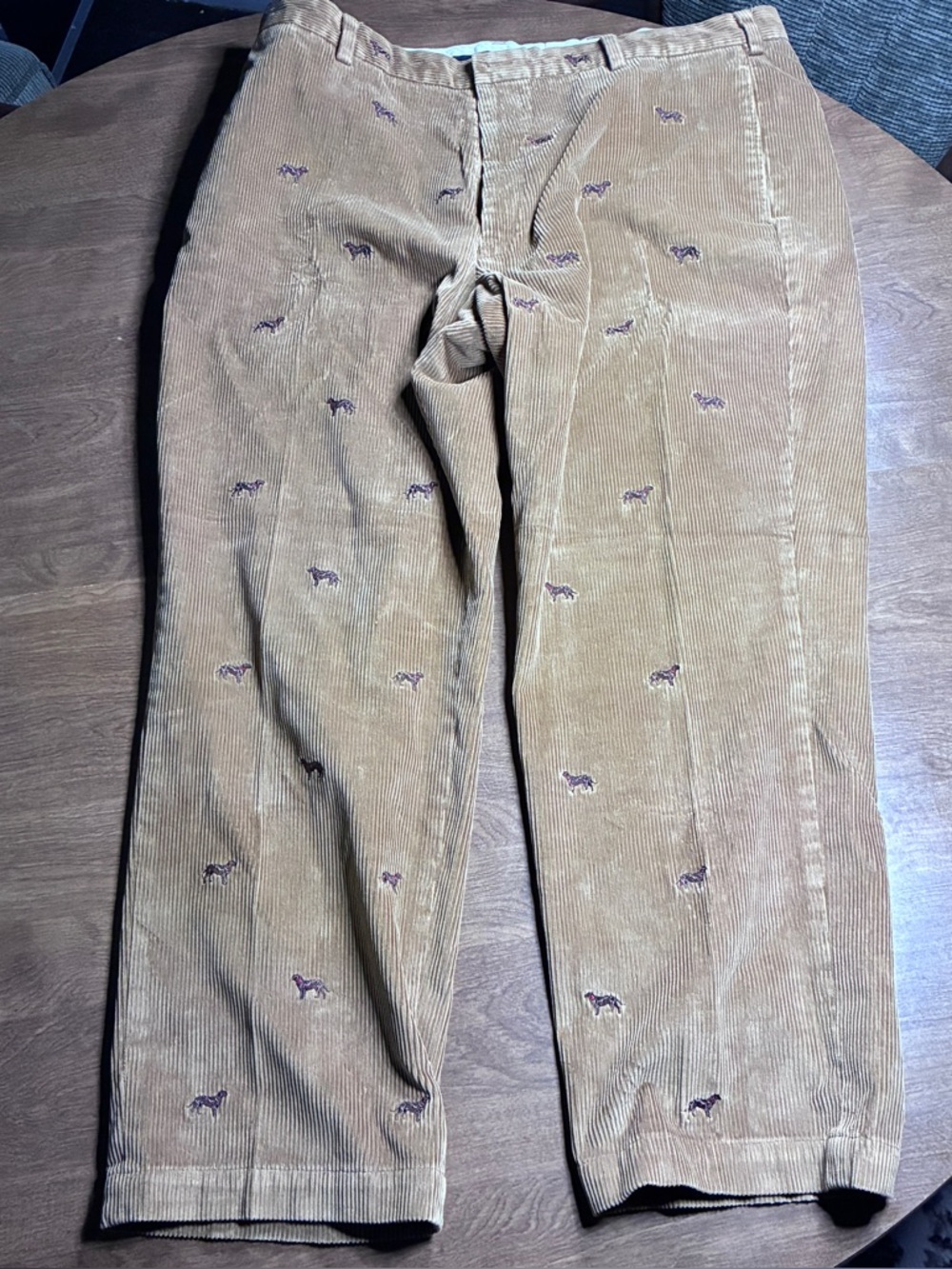 Brooks Brothers Corduroy Pants all over Embroidered Dogs 42x30 Mens Brown